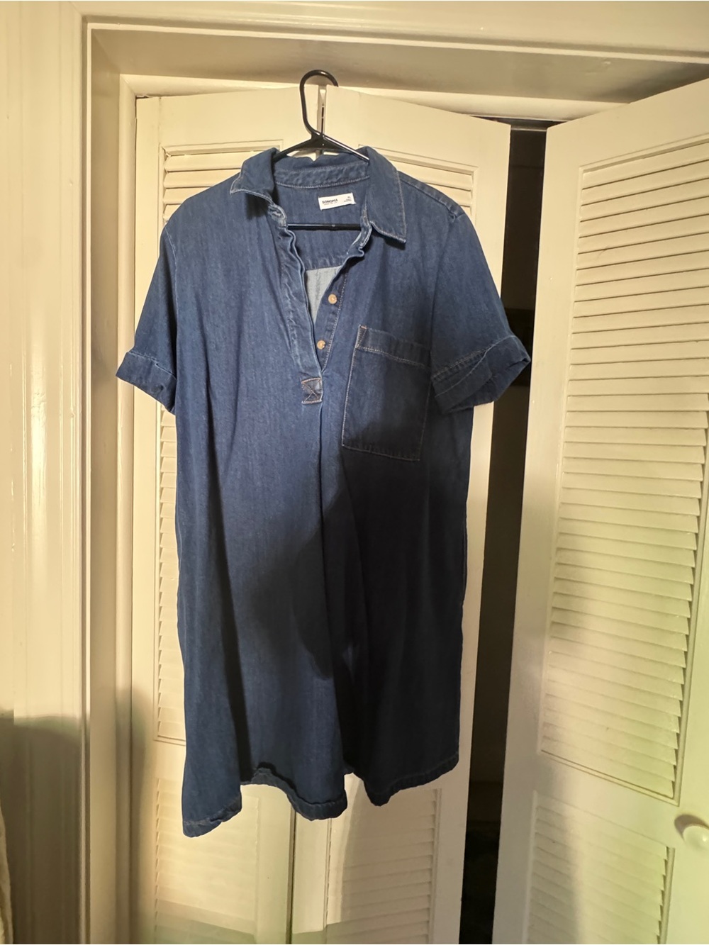 Denim Short-Sleeve Polo Dress - Blue